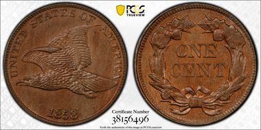 1858/7 1C Strong Overdate MS63