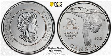 2012 $20 Polar Bear .9999 Silver SP69