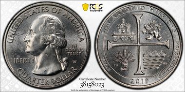 2019-W 25C San Antonio Missions NP Early Find MS65