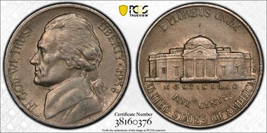 1938-D 5C Jefferson AU58