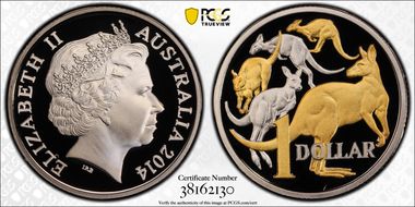2014 $1 Mob of Roos CuNi Partial Gilt PR70DCAM