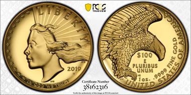 2019-W $100 High Relief Enhanced .9999 Fine First Strike SP70PL