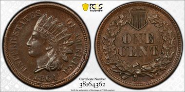 1864 1C Bronze AU55BN