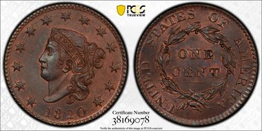 1820 1C Large Date MS64BN