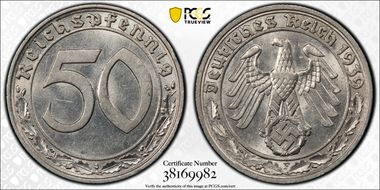 1939-F 50 Pfg J-365 Nickel MS62