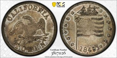 (1849) Tkn $20 K-2 California Silvered-Brass AU53