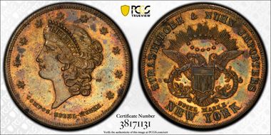 (c.1860) Tk $20 Compos. Spiel-Munze Brass 34mm Strasburger & Nuhn MS61