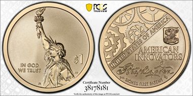 2018-S $1 American Innovation Rev PR Washington-Signed 1st Patent First Strike PR70