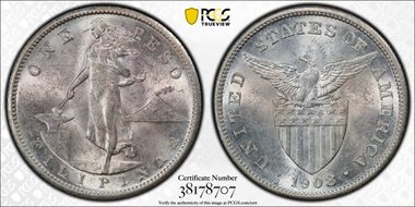 1908-S Peso KM-172  Ag MS62