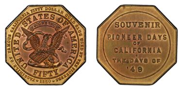 (c.1915) Tk "$50" Jankovsky-215 Gilt-Brass Days of '49 Slug MS63