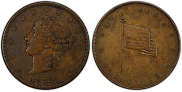 (1852) Tkn $20 K-6 California Counter Bronze XF45BN