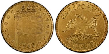 (1849) Tkn $20 K-2 California Gilt-Brass AU53