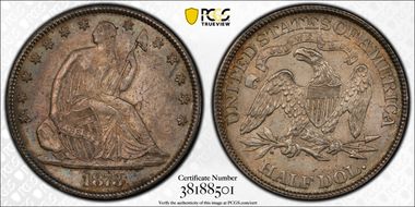 1873 50C No Arrows, Closed 3 AU58