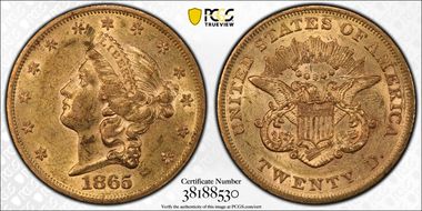 1865 $20 AU53