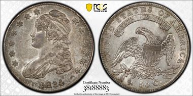 1834 50C Small Date, Small Letters AU55