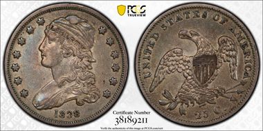 1838 25C Capped Bust XF45