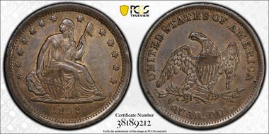 1838 25C Seated, No Drapery AU50