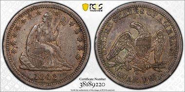 1842-O 25C Large Date XF45