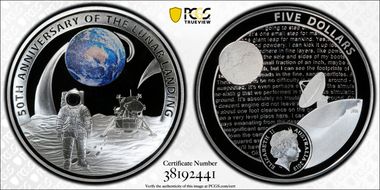 2019 $5 Apollo 11 50th Anniversary Australia/U.S. 2 Pc Set Ag PR70DCAM