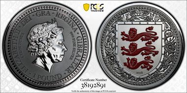 2018 £1 Royal Arms of England Red Rev PR PR70