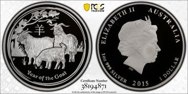 2015-P $1 Year of the Goat Ag PR69DCAM