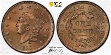 1830 1C N-4, Large Letters MS64BN