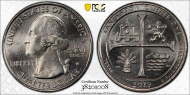 2019-W 25C San Antonio Missions NP Accidental Early Release MS65