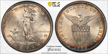 1905-S Peso Allen-16.06a Straight Serif MS64