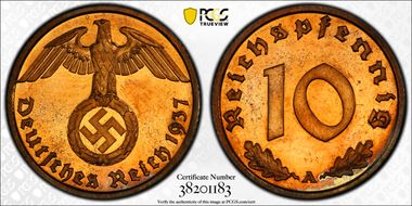 1937-A 10 Pfg J-364 PR64CAM