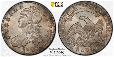 1828 50C Square 2, Small 8s, Lg. Letters AU58