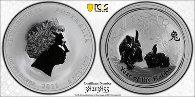 2011-P $2 Year of the Rabbit 2oz Ag MS70