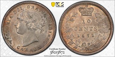 1871-H 10C Wide Dt, Wide 1, 7/7 AU55