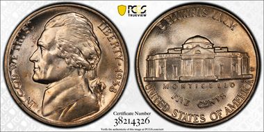 1938-D 5C Jefferson MS66FS