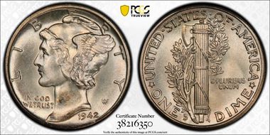 1942-D 10C MS67FB