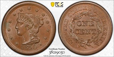 1850 1C Newcomb 22 MS65+ BN