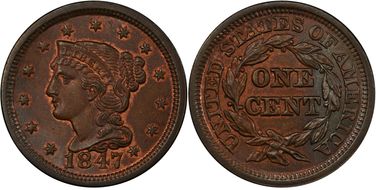 1847/47 1C N-18, Large/Small 47 MS64+ BN