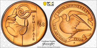 1968-P Medal D1968-1c Bronze Hemisfair Expo MS67