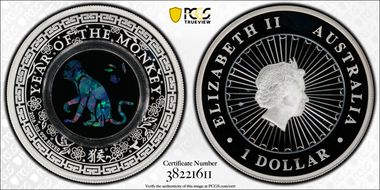2016-P $1 Year of the Monkey Opal Ag PR69DCAM