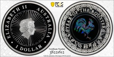 2017-P $1 Year of the Rooster Opal Ag PR68DCAM