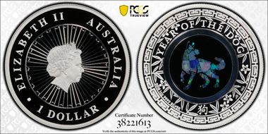 2018-P $1 Year of the Dog Opal Ag PR70DCAM