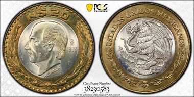 1995-Mo 20 Peso Hidalgo KM-561 Ag / Al Bronze N1