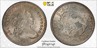 1797 $1 9x7 Stars, Large Letters AU58+