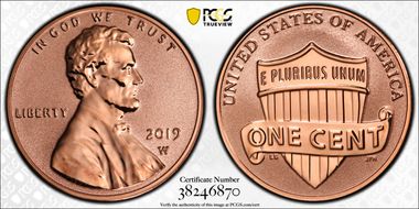 2019-W 1C Shield - Reverse Proof PR68RD