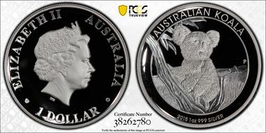 2015-P $1 Koala Ag High Relief PR70DCAM