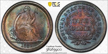 1837 10C Seated, Large Date MS65