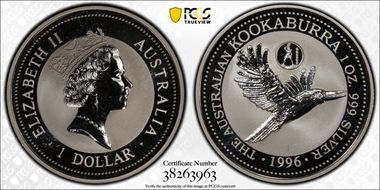 1996 $1 Kookaburra Ag Greece Privy MS68