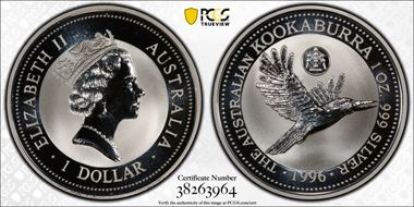 1996 $1 Kookaburra Ag Belgium Privy MS69