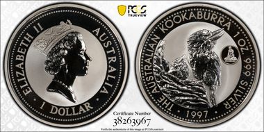 1997 $1 Kookaburra Ag-Denmark Privy MS69