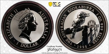 1998 $1 Kookaburra Ag Spain Privy MS69