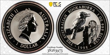 1998 $1 Kookaburra Ag Sweden Privy MS68